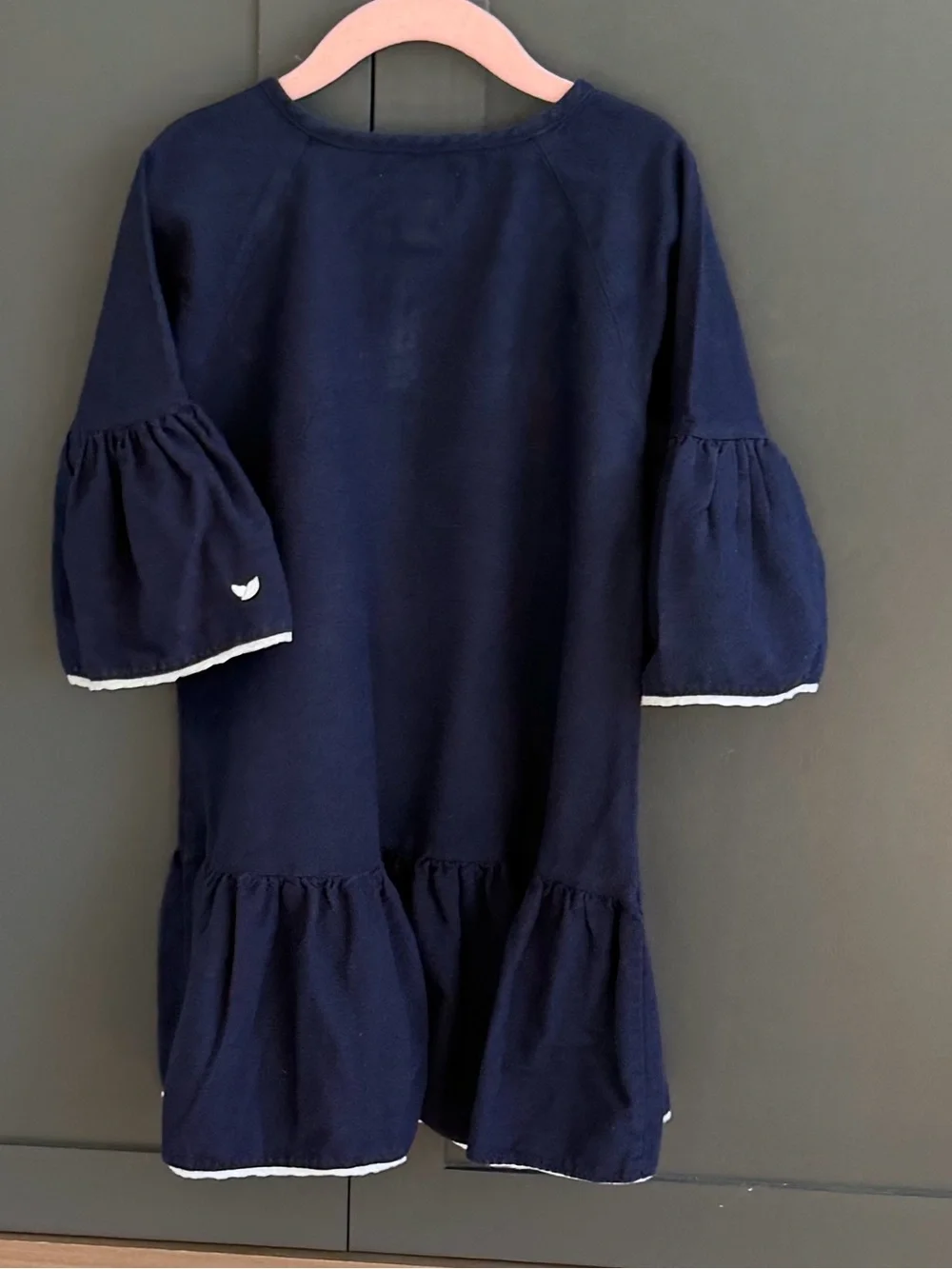 Petite Plume Flannel Arabella Navy Bell-Sleeve Ruffle nightgown dress | 3